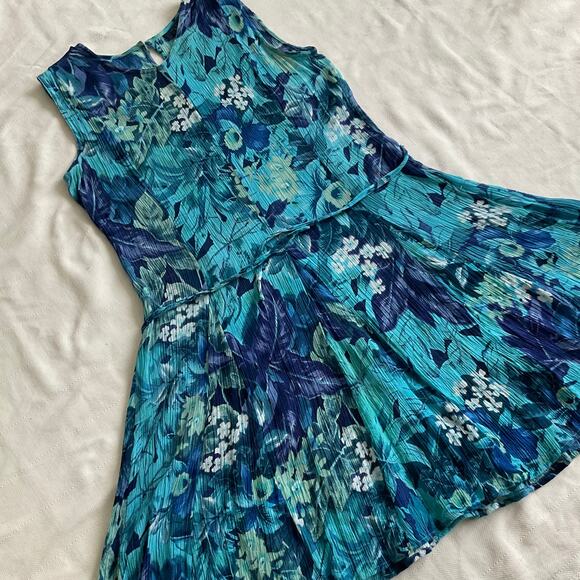Vintage Rag Tropical Floral Blue Tie Back Dress - Picture 7 of 10